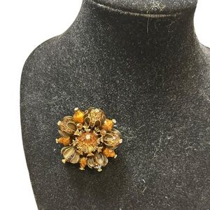 Alice Caviness vintage crystal gold filigree brooch rhinestone costume statement